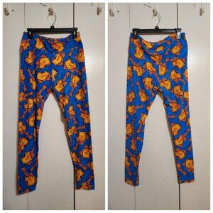 Lularoe TC TALL CURVY Blue/Orange Guitar Musical Instrument Print Leggings